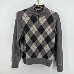 Brooks Brothers 346 Mens Grey Argyle Wool Blend Quarter Zip Sweater Size M